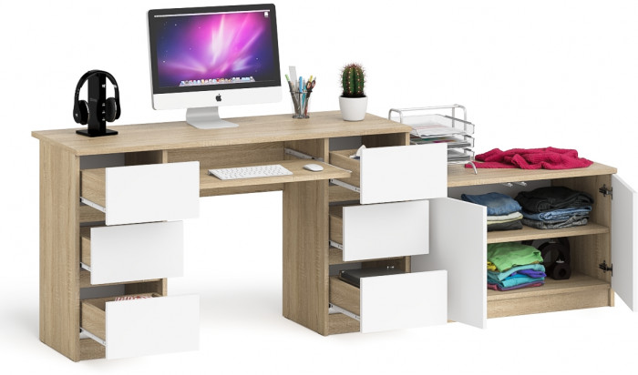 Мори Стол компьютерный МС-2 + Тумба МА900.1, цвет дуб сонома/белый, ШхГхВ 225,8х50,4х76,6 см., универсальная сборка