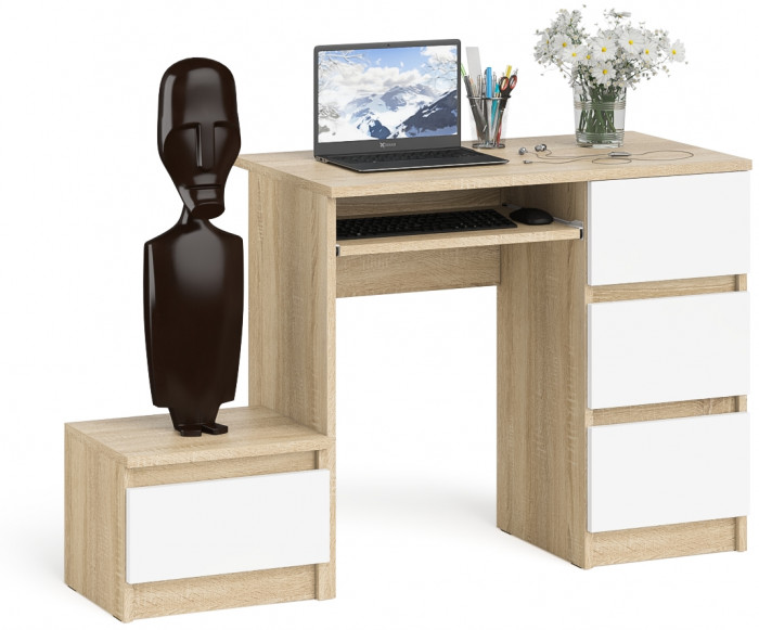 Мори Стол компьютерный МС-6 правый + Тумба ТМП400.1, цвет дуб сонома/белый, ШхГхВ 130,4х50х76,6 см., выдвижные ящики справа, НЕ универсальная сборка