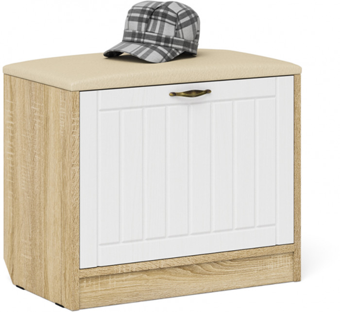 Прихожая П-6 Компоновка № 31, цвет дуб сонома/фасады МДФ белое дерево фрезеровка прованс, ШхГхВ 200х50х210 см., универсальная сборка