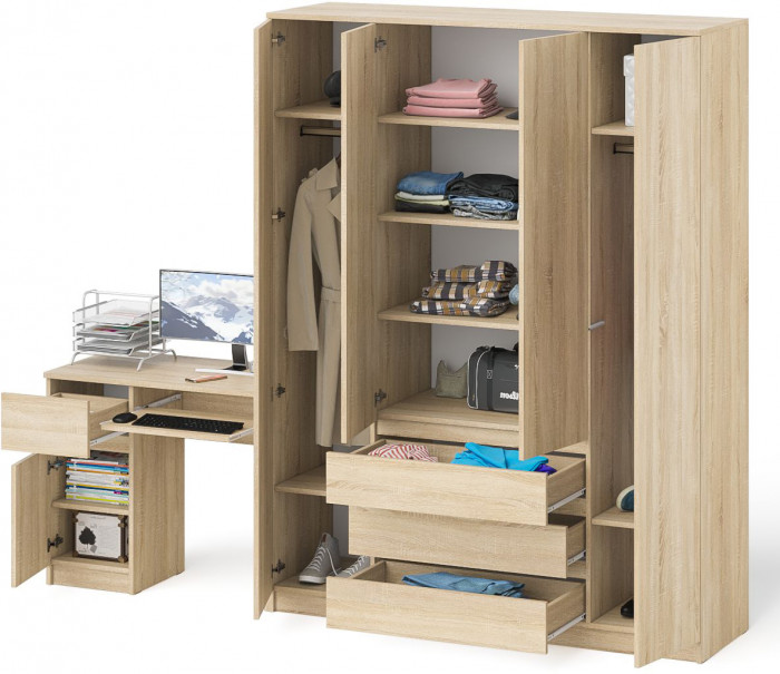 Мори компьютерный стол МС-1 левый + Шкаф МШ1600.1, дуб сонома