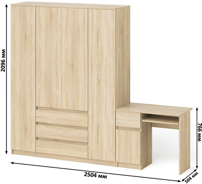 Мори компьютерный стол МС-1 левый + Шкаф МШ1600.1, дуб сонома