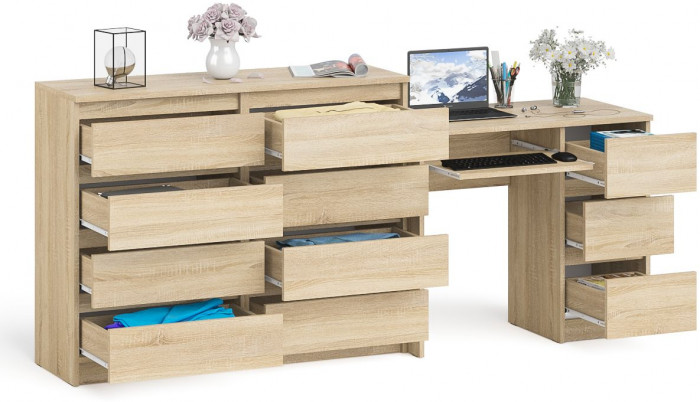 Мори компьютерный стол МС-6 правый + Комод МК1200.8, дуб сонома