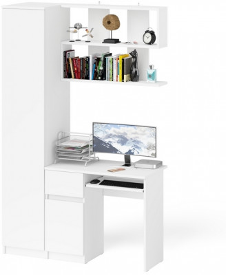 Мори Стол компьютерный МС-1 левый + Пенал МШ400.1 + Полка 900, цвет белый, ШхГхВ 130,4х50,4х209,6 см., НЕ универсальная сборка