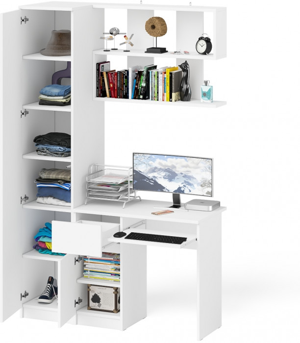 Мори Стол компьютерный МС-1 левый + Пенал МШ400.1 + Полка 900, цвет белый, ШхГхВ 130,4х50,4х209,6 см., НЕ универсальная сборка