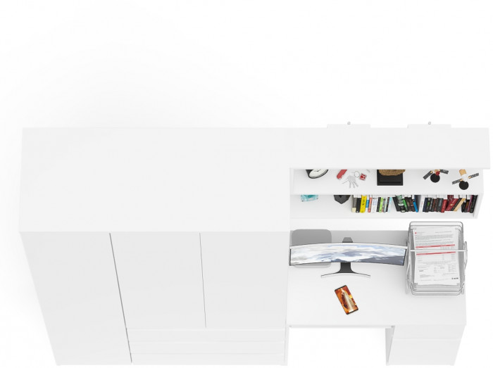 Мори Стол компьютерный МС-1 правый + Шкаф МШ1200.1 + Полка 900, цвет белый, ШхГхВ 210,4х50,4х209,6 см., НЕ универсальная сборка
