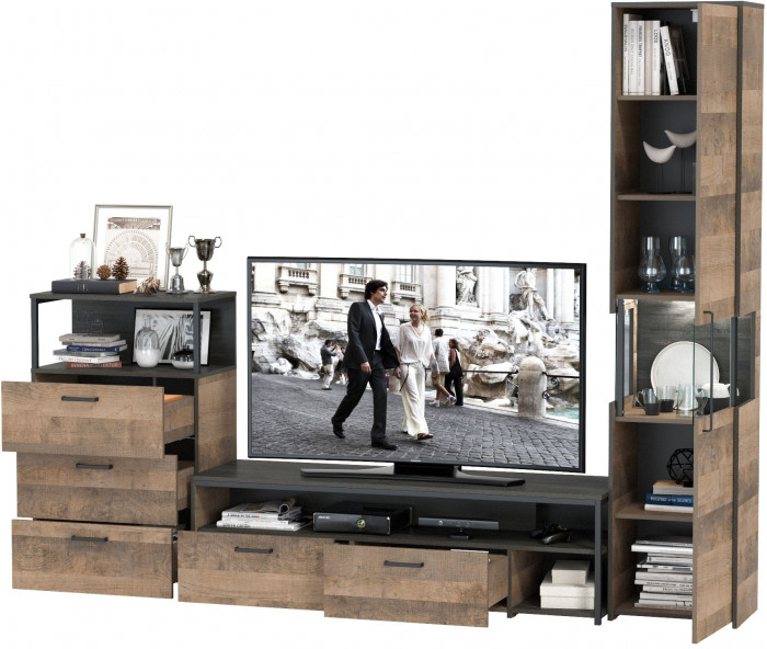 Трувор Гостиная 024, цвет дуб гранж песочный/интра, ШхГхВ 260,6х45,4х210 см., универсальная сборка