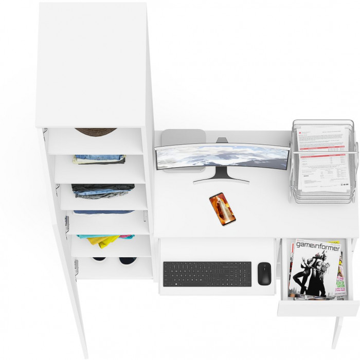 Мори Стол компьютерный МС-1 правый + Пенал МШ400.1, цвет белый, ШхГхВ 130,4х50,4х209,6 см., выдвижной ящик справа, НЕ универсальная сборка