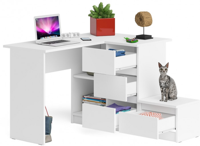 Мори Стол компьютерный МС-16 правый + Тумба ТМП400.1, цвет белый, ШхГхВ 164,8х84,9х76,6 см., выдвижные ящики справа, НЕ универсальная сборка