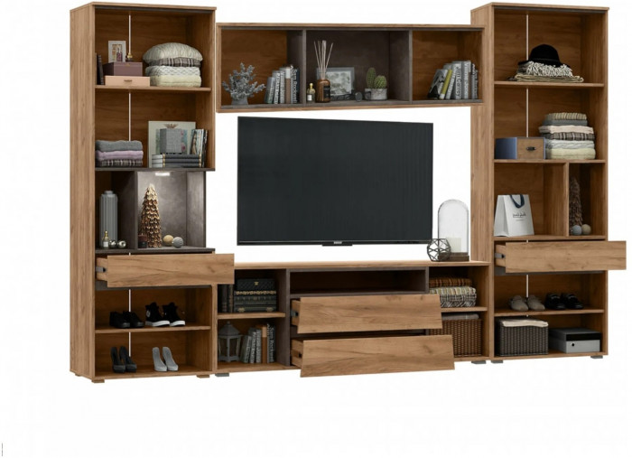 Модульная гостиная Соренто, композиция 2 (Дуб Крафт / Бетон)