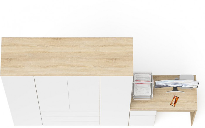 Мори компьютерный стол МС-1 левый + Шкаф МШ1600.1, дуб сонома/белый