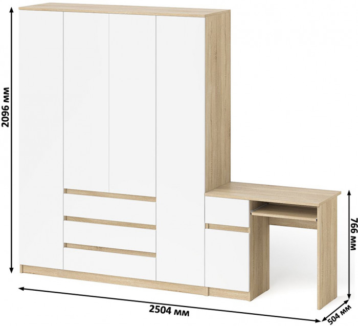 Мори компьютерный стол МС-1 левый + Шкаф МШ1600.1, дуб сонома/белый