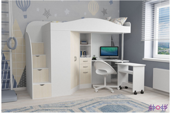 Кровать-чердак Юниор 4 (Ясень Анкор Темный/Винтерберг)