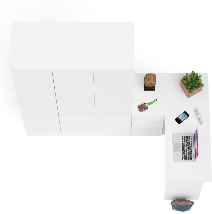 Мори Стол компьютерный МС-16 левый + Шкаф МШ1200.1, цвет белый, ШхГхВ 244,8х84,9х209,6 см., выдвижные ящики слева, НЕ универсальная сборка