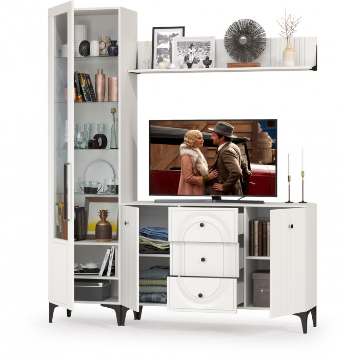 Валенсия Гостиная № 093, ЛДСП белый шагрень/МДФ белый шагрень