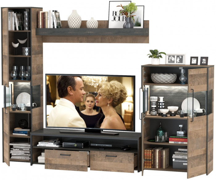 Трувор Гостиная 025, цвет дуб гранж песочный/интра, ШхГхВ 280,4х45,4х210 см., универсальная сборка