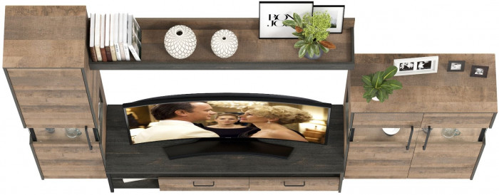 Трувор Гостиная 025, цвет дуб гранж песочный/интра, ШхГхВ 280,4х45,4х210 см., универсальная сборка