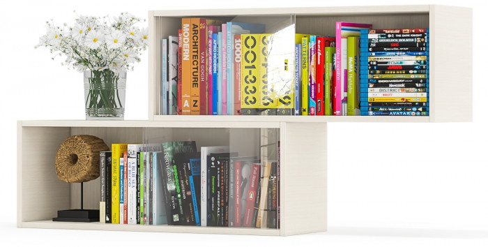 Две полки книжных С-МД-КН01, цвет дуб, ШхГхВ размер каждой полки в отдельности: 83х25х30 см., стеклянные дверцы