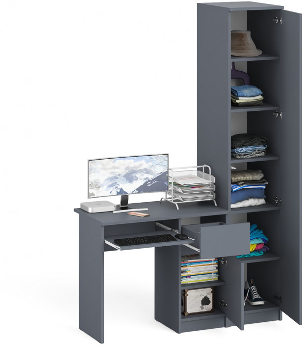 Мори Стол компьютерный МС-1 правый + Пенал МШ400.1, цвет графит, ШхГхВ 130,4х50,4х209,6 см., выдвижной ящик справа, НЕ универсальная сборка