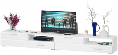 Тумба под ТВ Ларго 1, корпус белый/фасады МДФ белый глянец