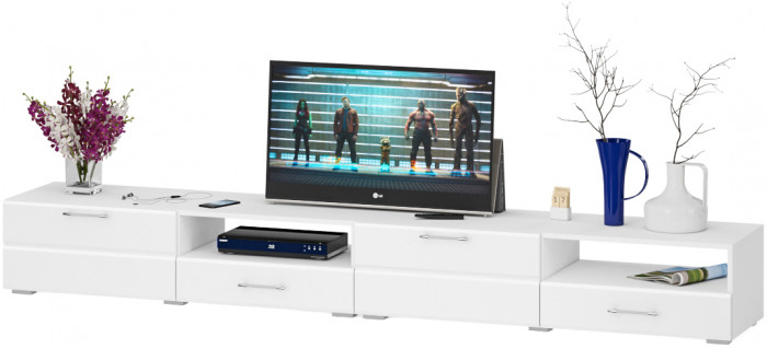 Тумба под ТВ Ларго 1, корпус белый/фасады МДФ белый глянец