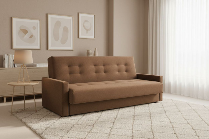 Раскладной диван-кровать, прямой, книжка, цвет коричневый, Милан 140