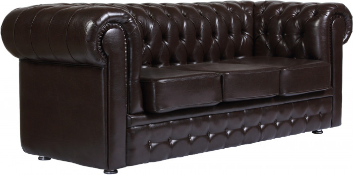 Диван кожаный коричневый, прямой 3-х местный, для дома, офиса, гостиной, кабинета Честер