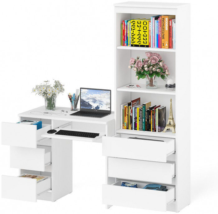 Мори компьютерный стол МС-6 левый + Стеллаж МСТ600.3, белый