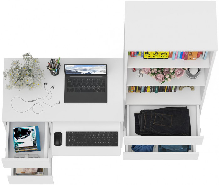 Мори компьютерный стол МС-6 левый + Стеллаж МСТ600.3, белый