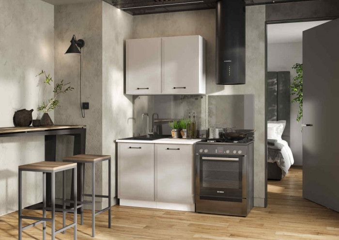 Кухня Индира 1 м белый/лофт дюна (столешница мрамор лацио белый)