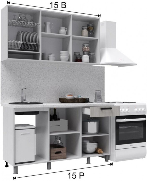 Кухонный гарнитур Палермо 1,5м Дуб Остин Серый/Дуб Остин бежевый