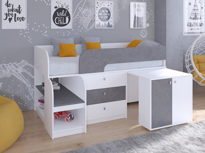 Кровать чердак Астра 9 V7 Белый/Железный Камень