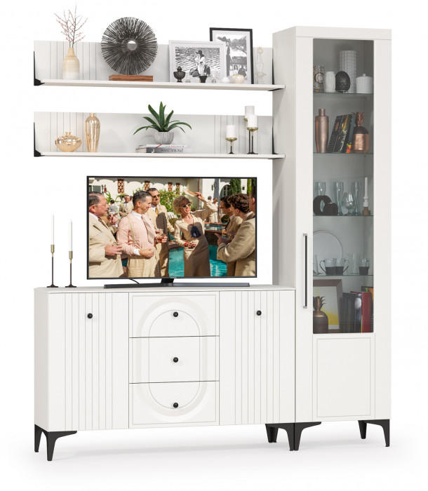 Валенсия Гостиная № 094, ЛДСП белый шагрень/МДФ белый шагрень