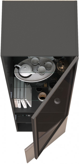 Сидней 13.201 Шкаф-витрина, цвет корпус: антрацит/фасады: МДФ веллюто капучино/прозрачное стекло с серой тонировкой, ШхГхВ 50х41,3х205,2 см., ун. сб.