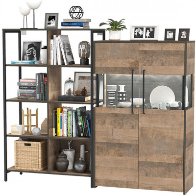 Трувор 13.151.02 Стеллаж + 13.306 Комод с витриной, цвет дуб гранж песочный/интра, ШхГхВ 175,8х37х146 см., универсальная сборка