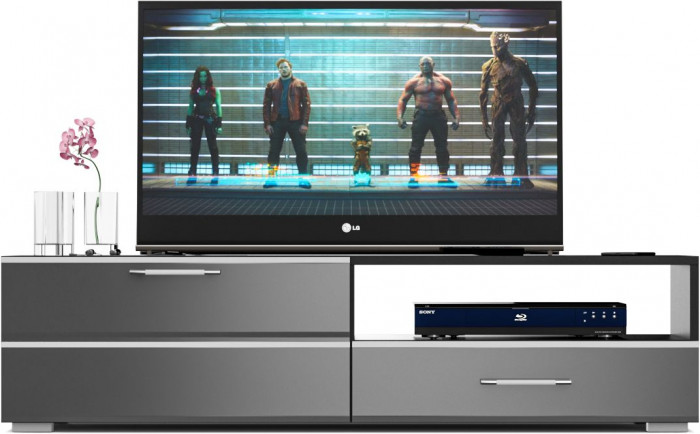 Тумба под ТВ Ларго 1,4, цвет корпус венге/фасады МДФ графитово-серый глянец, ШхГхВ 140х46х35 см., НЕ универсальная сборка