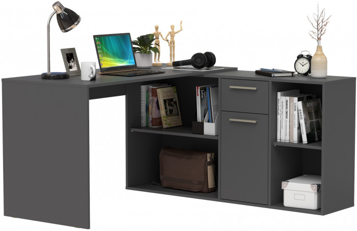 Лайт Стол письменный 03.245.01, цвет тёмно-серый, ШхГхВ 136,2х139,2х75,2 см.(угловой) или 203,7х60х75,2 см.(прямой), универсальная сборка