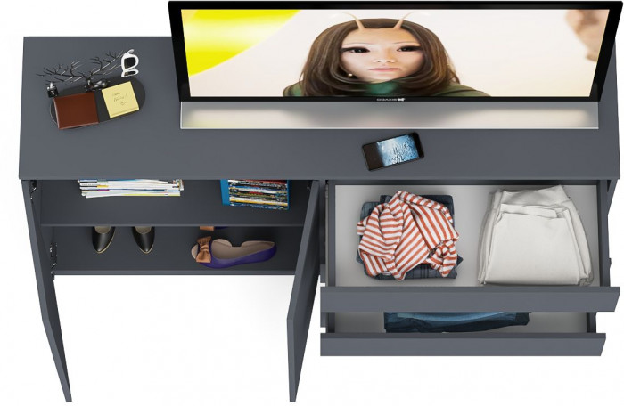 Мори Комод МК1600.1, цвет графит, ШхГхВ 160,4х41х94 см., НЕ универсальная сборка