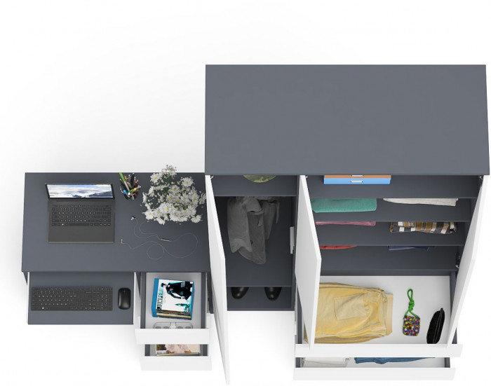 Мори Стол компьютерный МС-6 правый + Шкаф МШ1200.1, цвет графит/белый, ШхГхВ 210,4х50,4х209,6 см., выдвижные ящики справа, НЕ универсальная сборка