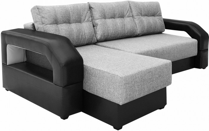 Диван-кровать раскладной еврокнижка, угловой Манчестер, с подсветкой, ширина спального места 160 см, рогожка/экокожа, серый