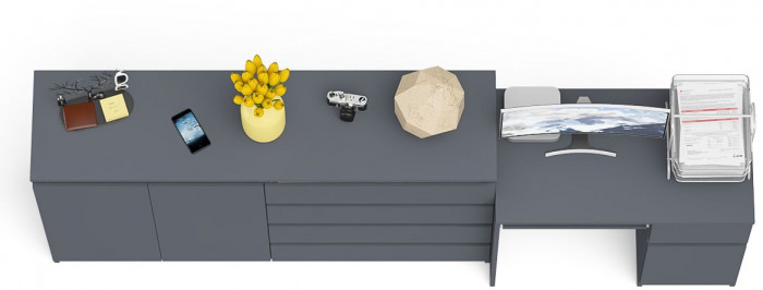 Мори компьютерный стол МС-1 правый + Комод МК1600.1, графит