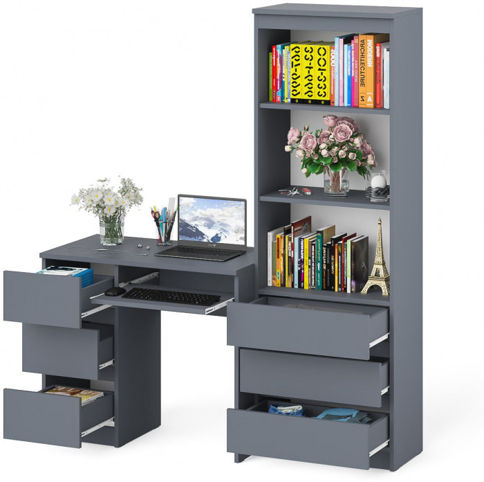 Мори компьютерный стол МС-6 левый + Стеллаж МСТ600.3, графит