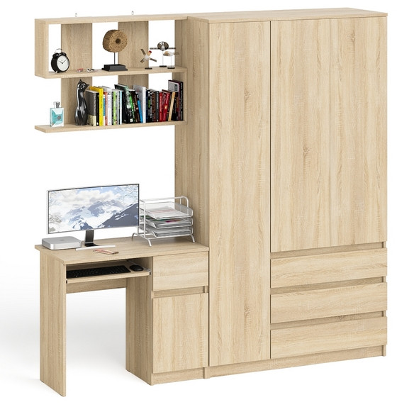 Мори Стол компьютерный МС-1 правый + Шкаф МШ1200.1 + Полка 900, цвет дуб сонома, ШхГхВ 210,4х50,4х209,6 см., НЕ универсальная сборка