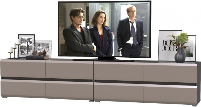 Сидней 13.63 + 13.63 Тумба под ТВ, цвет корпус: антрацит/фасады: МДФ веллюто капучино, ШхГхВ 259,8х41,3х52,4 см.