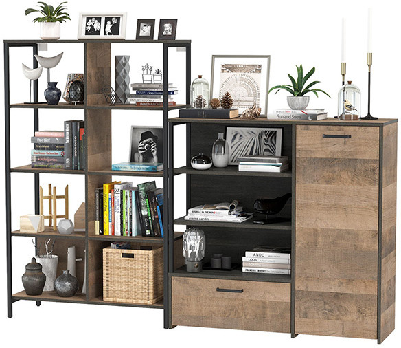 Трувор 13.151.02 Стеллаж + 13.307.01 Комод, цвет дуб гранж песочный/интра, ШхГхВ 199х37х146 см., универсальная сборка