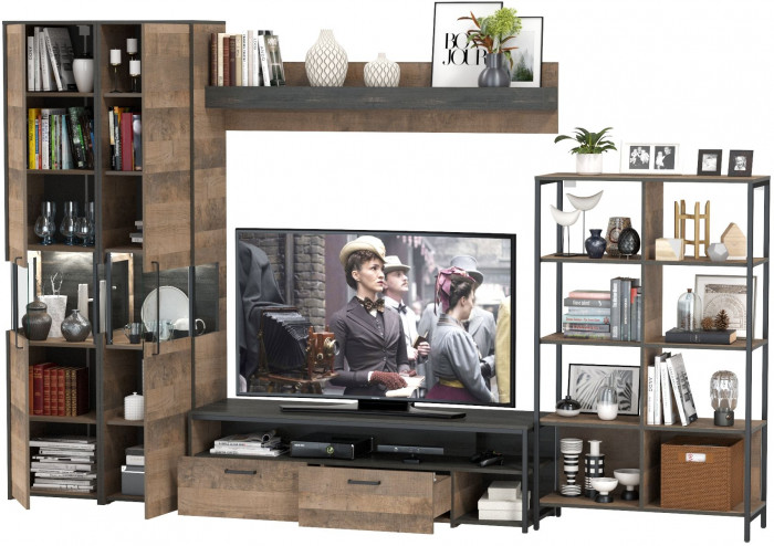 Трувор Гостиная 029, цвет дуб гранж песочный/интра, ШхГхВ 329,4х45,4х210 см., универсальная сборка