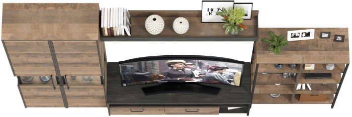 Трувор Гостиная 029, цвет дуб гранж песочный/интра, ШхГхВ 329,4х45,4х210 см., универсальная сборка