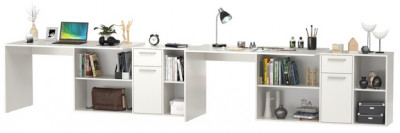 Лайт Стол письменный 03.245F + 03.245F, цвет белый шагрень, ШхГхВ 342,7х136х75,2 см.(угловой) или 407х68х75,2 см.(прямой), универсальная сборка