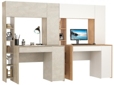 КР100 Два стола компьютерных Комфорт 12.71, цвет дуб крафт серый/шёлковый камень/дуб золотой/белый, ШхГхВ 233,4х60,2х165,4 см., НЕ универс. сборка