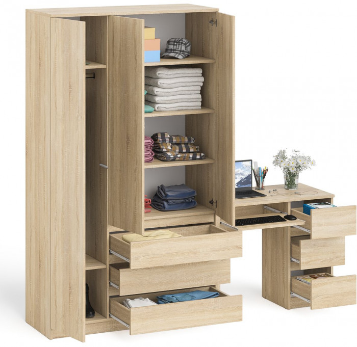 Мори Стол компьютерный МС-6 правый + Шкаф МШ1200.1, цвет дуб сонома, ШхГхВ 210,4х50,4х209,6 см., выдвижные ящики справа, НЕ универсальная сборка