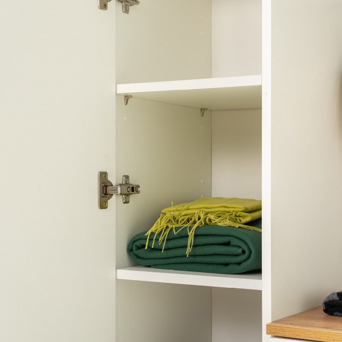 Октава 13.228 Шкаф-пенал + 13.228 Пенал + 13.228, цвет белый шагрень/дуб крафт золотой/фасады МДФ белый шагрень, ШхГхВ 96,6х35,3х197,6 см., ун. сб.